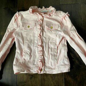 Janie & Jack Girl’s Pink Lemonade Juno Valentine Ruffle Denim jacket Size 10-12